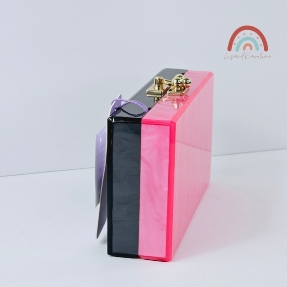 New! Jill & Ally Two Tone Black Barbie Pink Convertible Party Evening Clutch - Picture 10 of 15